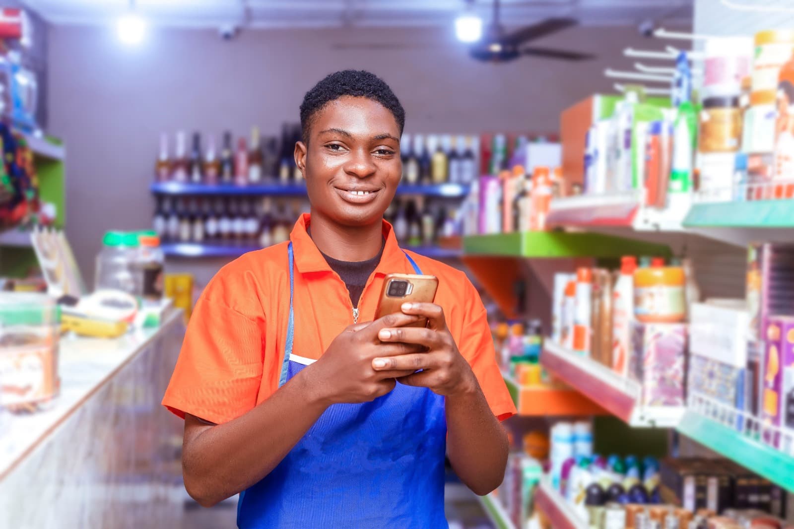 Small business owner using mobile data